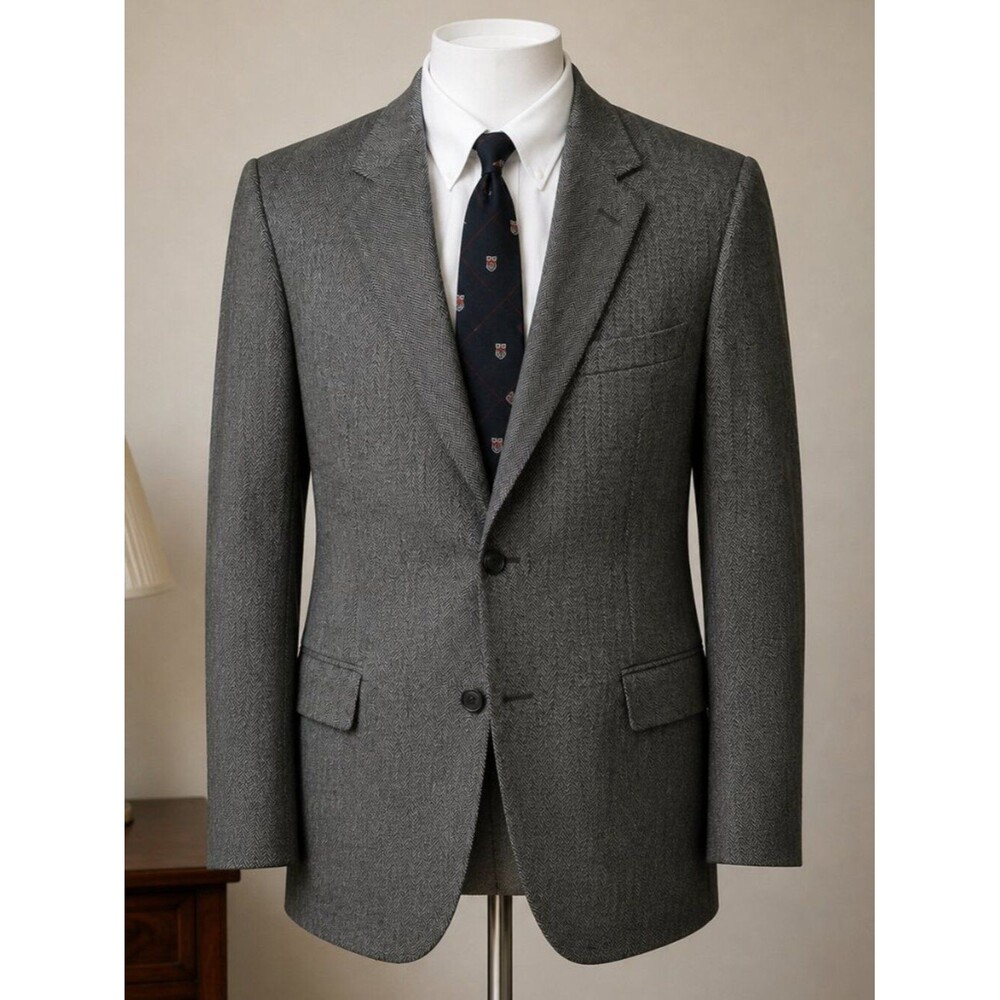 Joseph & Feiss 100% Lambswool Herringbone Blazer Sport Coat Gray 43R XL